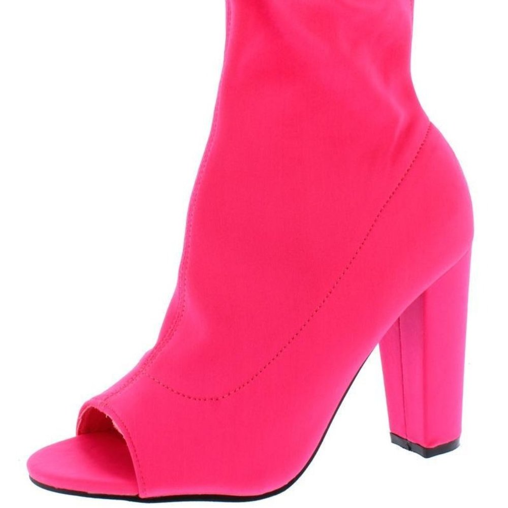 "Megan" Neon Pink Peep Toe Ankle Boots